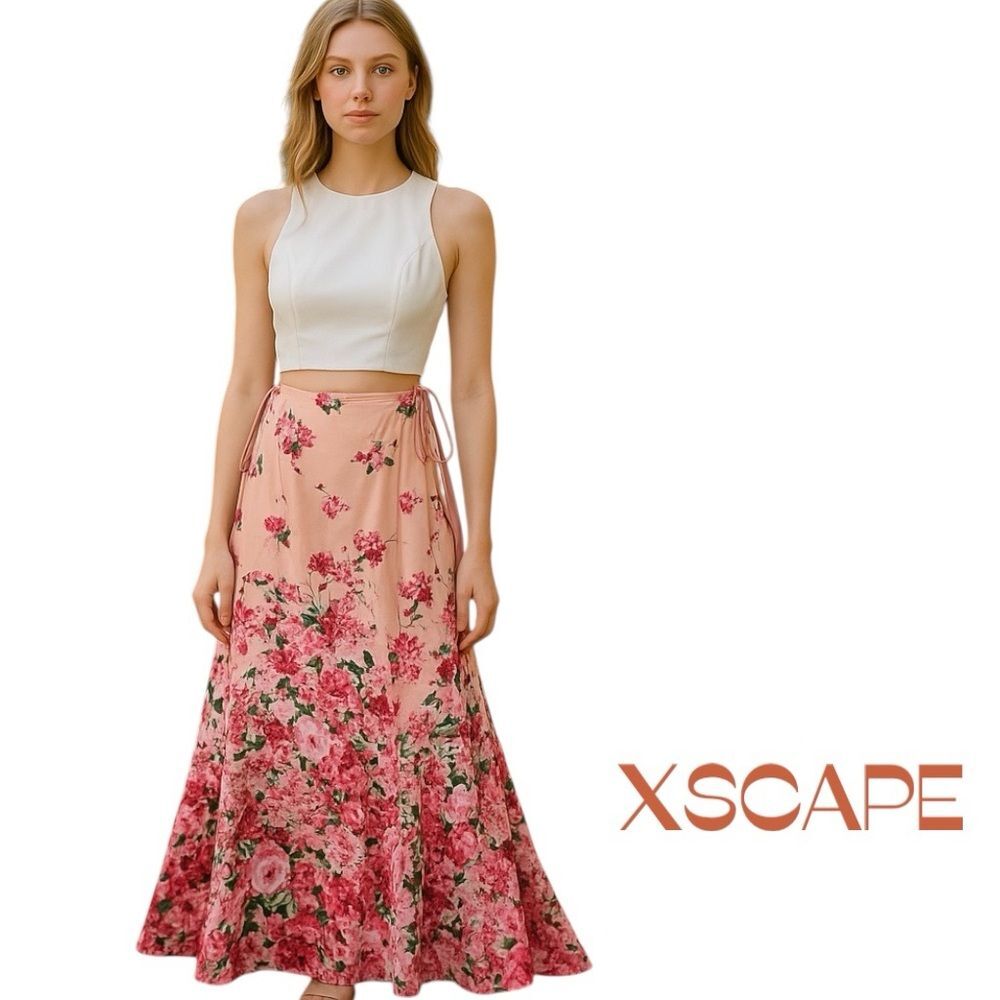 XSCAPE White Pink Floral Two Piece Party Event Dance Dress NWOT Size OP